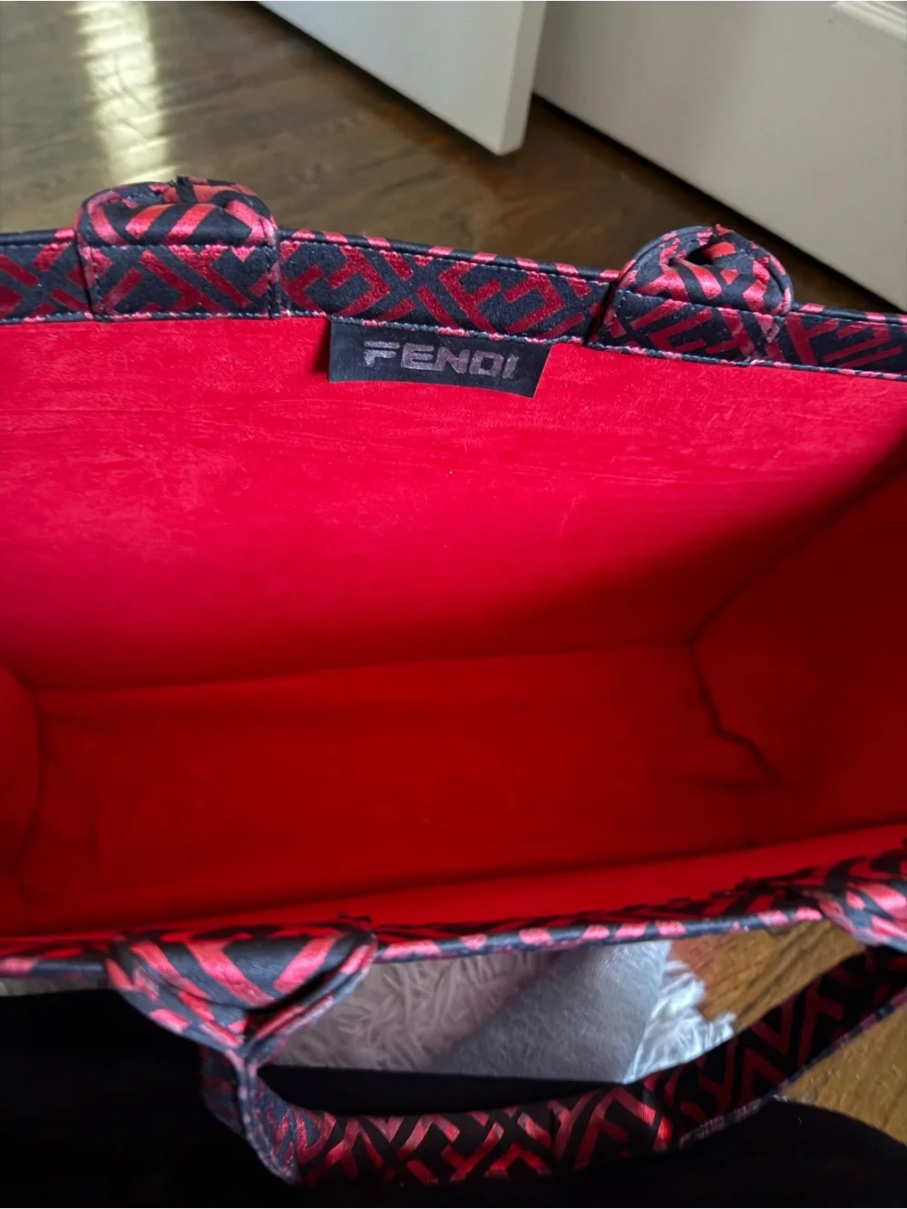 Fendi Red and Black Monogram Briefcase Tote